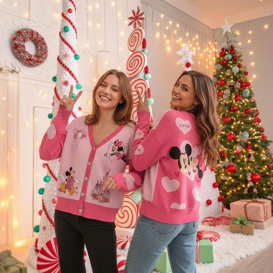 Discover Disney Castle Mickey And Minnie Cardigan, Mickey And Friends Happy Valentine Cardigan, Disney Girl Matching Trip Outfits, Valentine Gift