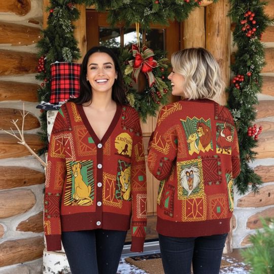 Discover Disney The Lion King Cardigan, Simba Mufasa Timon Pumbaa Rafiki Nala Cardigan Sweater, Disney Winter Family Matching Trip Outfit