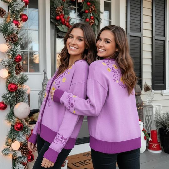 Discover Disney Tangled Floral Cardigan, Rapunzel Pascal Foral Knit Cardigan, Disneyworld Disneyland Winter Family Trip Matching Outfits