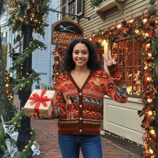 Discover Disney Moana Maui Pua Hei Hei Cardigan, Moana 2 Movie Cardigan Sweater, Disney Winter Cardigan Matching Trip Outfits