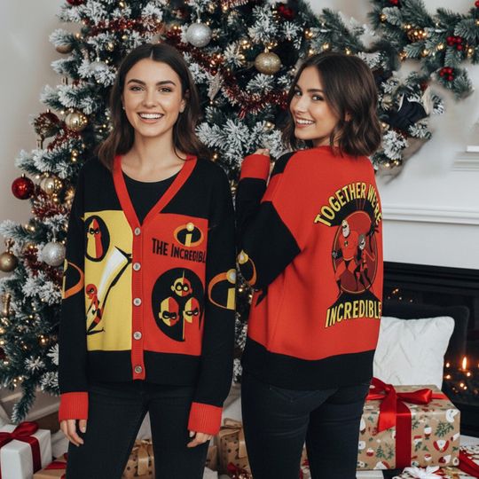 Disney Pixar Incredibles 2 Cardigan, Family Together We're Incredible Knit Cardigan, Disney Winter Family Matching trip Outfits