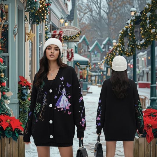 Wicked Elphaba Glinda Duo Cardigan, Wicked Inspired Aesthetic Sweater Cardigan, Glinda Butterfly Flower Knit, Defy Gravity Witchcore Outfit