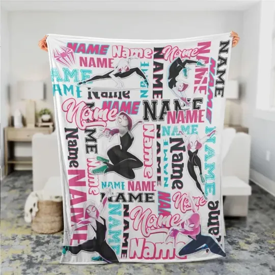 Discover Disney Spiderman Spider-Gwen Cozy Customized Name Fleece Blanket