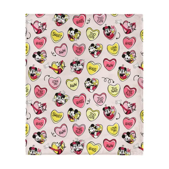 Discover Disney Mickey And Friends Vintage Candy Hearts Cozy Fleece Blanket