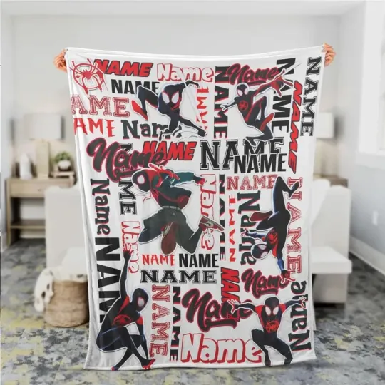 Discover Disney Marvel Spiderman Miles Cozy Customized Name Fleece Blanket