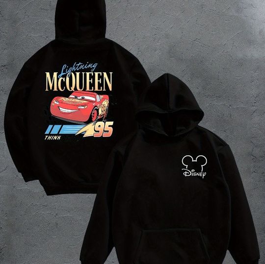 Discover Men's Disney Car Graphics Hoodie Lightning McQueen Casual Loose Fall/Winter Sports Sweater Fashion Street Pullover