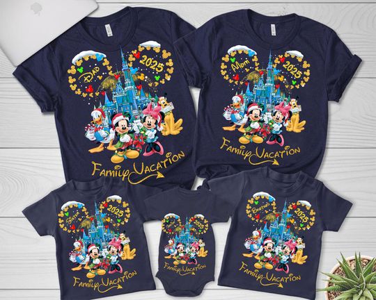 Discover Personalized Christmas Family Vacation 2025 T-Shirt with Mouse and Friends, Merry Christmas