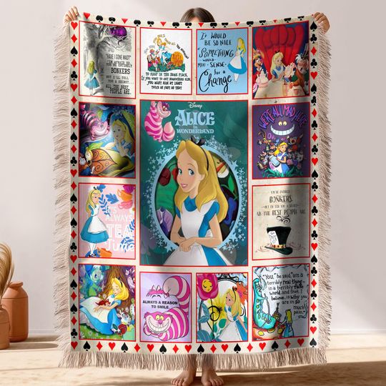 Discover Alice in Wonderland Woven Blanket, Mad Hatter Cheshire Cat Tea Party Fleece Blanket, Disney Princess Blanket For Kid Baby Adult, Disney Gift