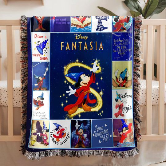 Discover Fantasia Sorcerer Mickey Woven Blanket, Disney Mickey Fleece Blanket, Mickey Throw Blanket For Kid Baby Adults, Cute Gift For Christmas