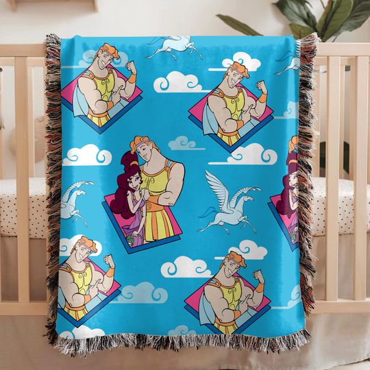 Discover Retro Hercules And Meg Couple Fleece Blanket, Hercules Olympus Throw Blanket, Funny Pegasus Baby Quilt, Cozy Disney Greek Myth Bedroom Decor