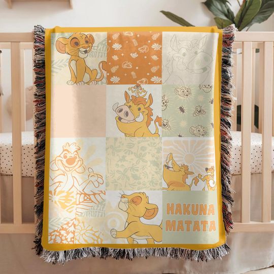 Discover Cute Simba Timon And Pumbaa Hakuna Matata Patchwork Fleece Blanket, The Lion King Throw Blanket, Disney Bedroom Blanket, Disney Home Decor