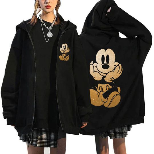 Discover 2025 Women's New Hoaodies Disney Products Mickey Mouse Pattern Sweatshirt Jacket Fall Winter Long Sleeve Oversized Zip Hoodies