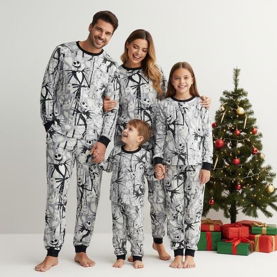 Discover Nightmare Before Christmas Long Sleeve Pajamas Set, Jack Skellington Christmas Pajamas Family, Halloween Christmas Matching Pajamas, Ho