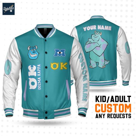 Discover Custom Varsity Jacket Monster Inc James Sullivan Blue Color, Kid Youth Adult Disney Jersey, Chrismast Gift for Monster Inc Fans Family