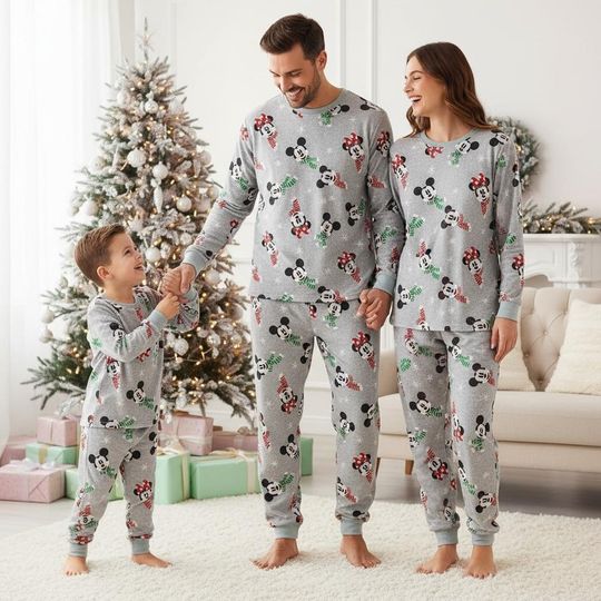 Discover Disney Long Sleeve Pajamas Set, Mickey Mouse Christmas Pajamas Family, Cartoon Christmas Matching Pajamas, Holiday Gift
