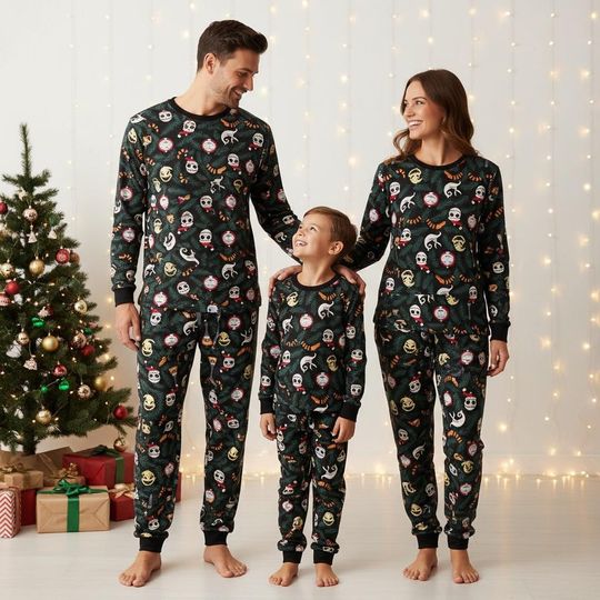 Nightmare Before Christmas Long Sleeve Pajamas Set, Jack Skellington Christmas Pajamas Family, Holiday Matching Pajamas, Xmas Gift