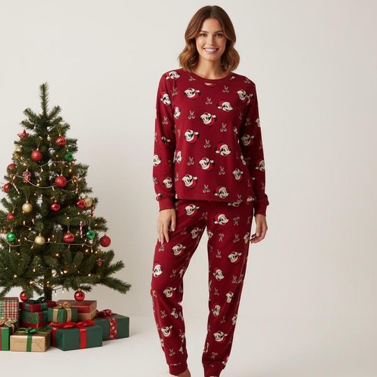 Discover Reindeer Long Sleeve Pajamas Set, Holiday Christmas Pajamas Family, Festive Matching Pajamas For Party, Cozy Gift