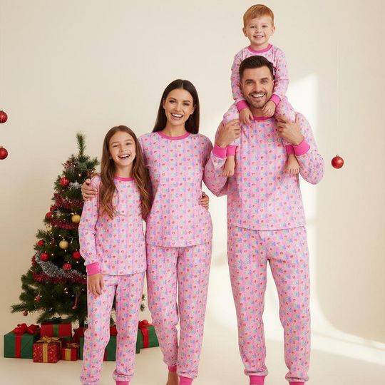 Discover Cute Pattern Christmas Family Pajamas, Festive Pajama Set, Long Sleeve Pajamas Set, Matching Pajamas Set, Holiday Gift