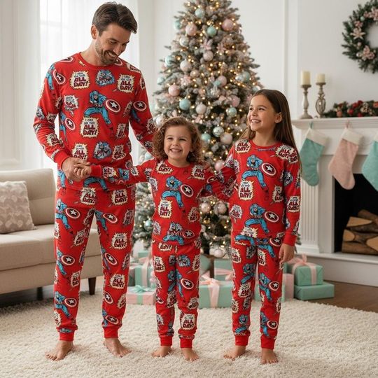 Avengers Christmas Family Pajamas, Superhero Pajama Set, Long Sleeve Matching Pajamas Set, Christmas Gift