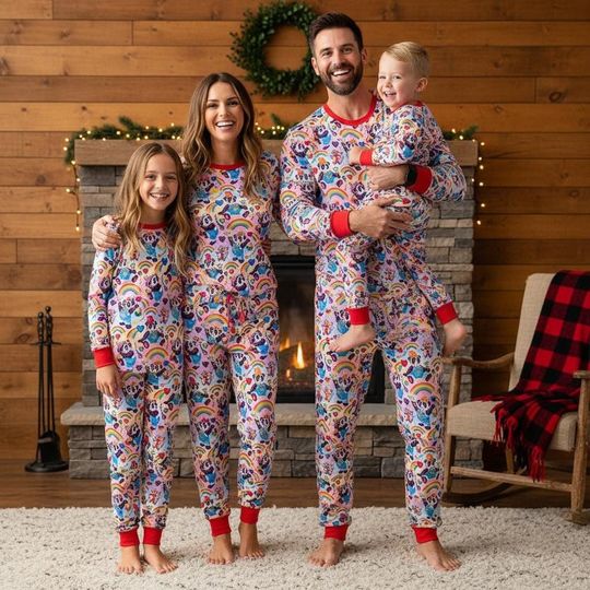 Rainbow Unicorn Christmas Family Pajamas, Cute Unicorn Pajama Set, Matching Long Sleeve Pajamas Set, Christmas Gift