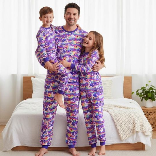 Unicorn Christmas Family Pajamas, Cute Unicorn Pajama Set, Long Sleeve Matching Pajamas Set, Christmas Gift