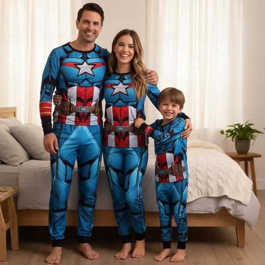 Discover Superhero Christmas Family Pajamas, Matching Pajama Set, Holiday Long Sleeve Pajamas Set, Family Christmas Gift