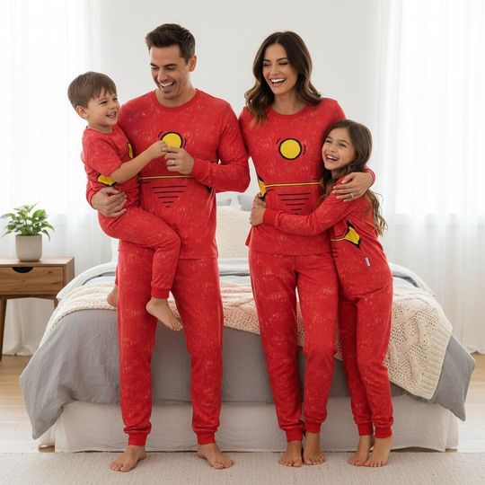 Superhero Christmas Family Pajamas, Iron Man Pajama Set, Long Sleeve Matching Pajamas Set, Holiday Gift