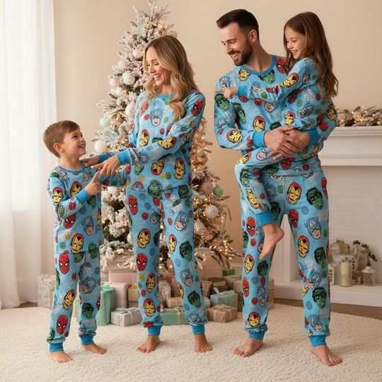 Marvel Comics Christmas Family Pajamas, Superhero Pajama Set, Matching Long Sleeve Pajamas Set, Holiday Gift