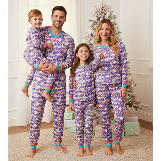 Unicorn Christmas Family Pajamas, Magical Unicorn Pajama Set, Colorful Long Sleeve Pajamas Set, Matching Pajamas Set, Christmas Gift