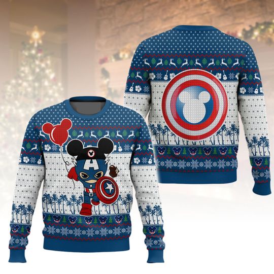 Discover Disney Ugly Christmas Sweater, Captain America Xmas Sweater, Mickey Mouse Ugly Sweater, Disney Ugly Sweater, Christmas Gift