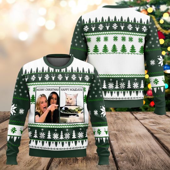 Discover Funny Meme Cat Ugly Christmas Sweater, Woman Yelling at Cat Holiday Sweatshirt, Meme Xmas Party Outfit, Funny Gift for Men Women