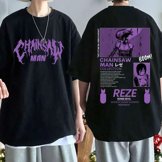 Discover Chainsaw Reze Double-Sided T-Shirt Unisex Anime Streetwear