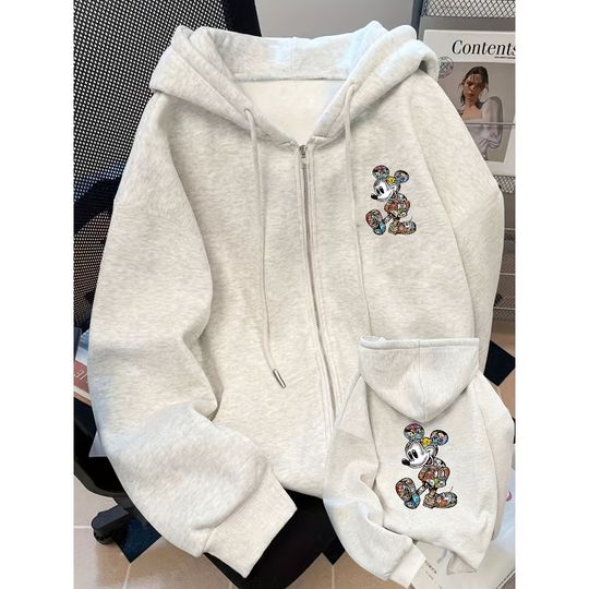 Discover Disney Mickey Mouse Women's Zipper Hoodie Autumn/Winter New Casual Fashion Men's and Women's Street Wear