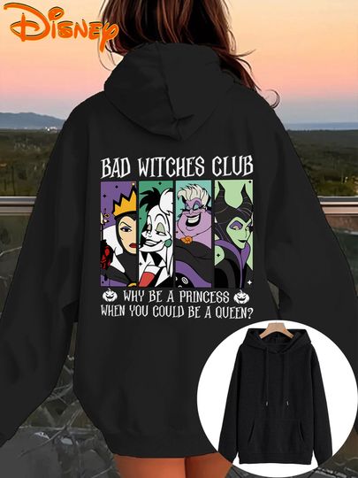 Discover DISNEY Women's Wicked Villains & Princesses Zip Hoodie Sweatshirt - Bad Witches Back Print with Maleficent, Cruella