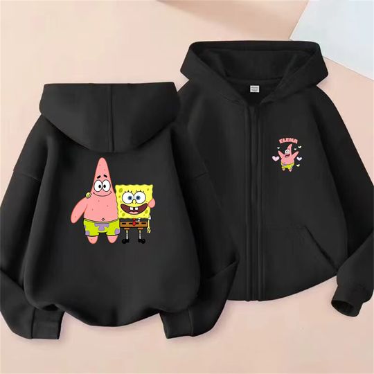 Child Hoodies Zipper coat SpongeBob Square Girls Pink Sweatshirt Pullovers Casual Hooded boy Autumn Winter Tops