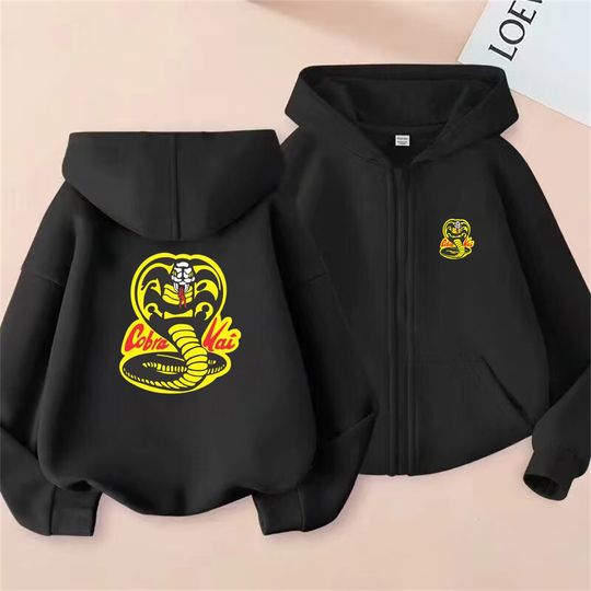 Children Zipper cardigan Hoodies cobra Tops boy black Girls Pink Sweatshirt coat Long Sleeve Harajuku Casual Hooded Pullovers