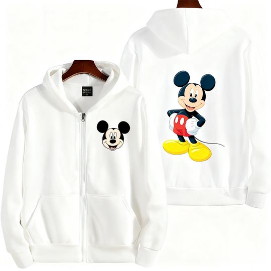 Discover Oversized Disney Mickey Zip Up Hoodie Sweatshirt Jacket Men Women Casual Long Sleeves Tops Streetwear Autumn Trendy Y2k Clothes