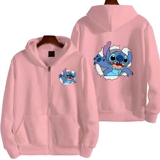 Discover Disney Cute Princess Costume Star and Stitch Women's Oversized Jacket Zipper Hoodie Ladies Winter Warm Loose Outerwear Clothing
