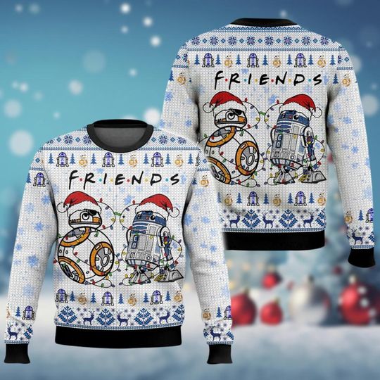 Bb8 And R2d2 Ugly Sweater, Droids Star Wars Santa Christmas Shirt, Star Wars Robot Characters Holiday Sweater, Friends Matching Sweater