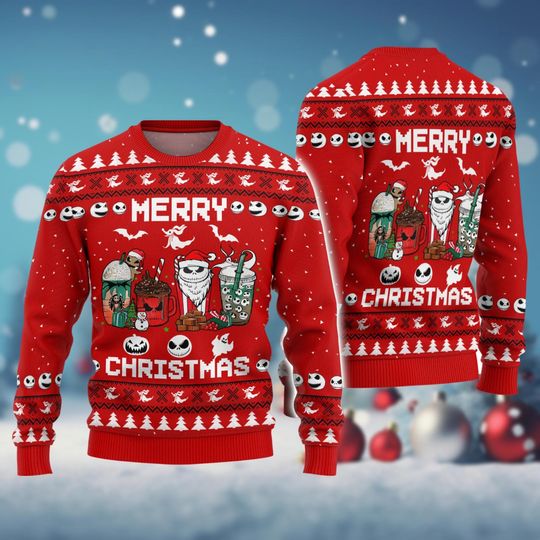 Christmas Gift, Jack Skellington Ugly Sweater, Nightmare Before Coffee Christmas Shirt, Skellington Santa, Oogie Boogie Zero Dog Xmas