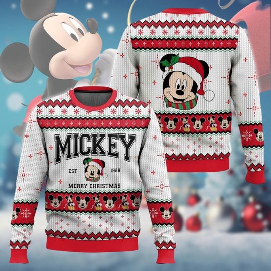 Discover Mickey Mouse Ugly Christmas Sweater, Disney Mouse Xmas Sweater, Mickey Est 1928 Shirt, Magic Kingdom Shirt, Disney Holiday Sweater