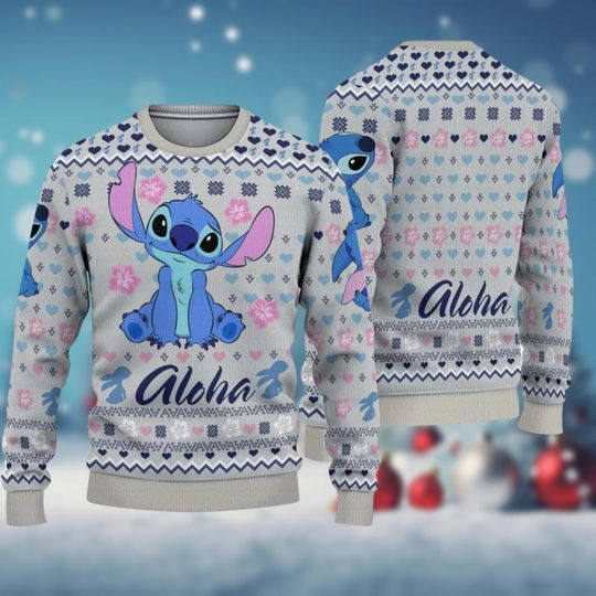 Discover Stitch Aloha Christmas Ugly Sweater, Lilo And Stitch Holiday Sweater, Disneyland Vacation Family Holiday Gift, Christmas Gift 2024