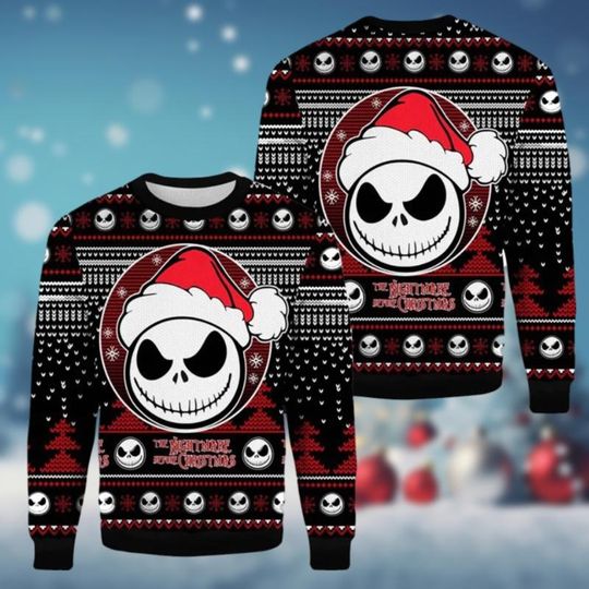 Discover Christmas Gift, The Nightmare Before Christmas Sweater, Jack Skellington Santa Ugly Sweater, Horror Xmas Sweater, Disney Holiday Party