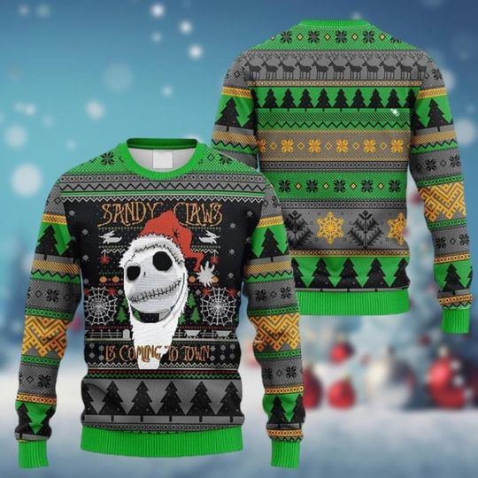 Christmas Sweater, Jack Skellington Ugly Sweater, Skellington Santa Holiday Sweater, Horror Characters Xmas Sweater, Nightmare Before