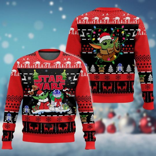 Discover Baby Yoda Ugly Sweater, R2D2 Christmas Sweater, The Mandalorian Xmas Sweater, Star Wars Christmas Party Gift, Winter Season Outfit