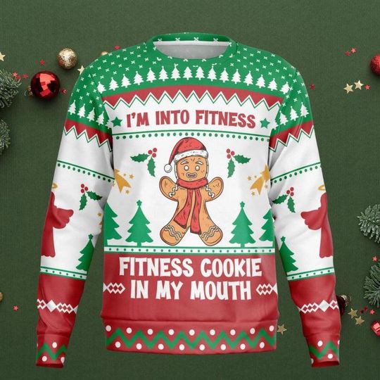Discover Funny Gingerbread Fitness Christmas Sweater