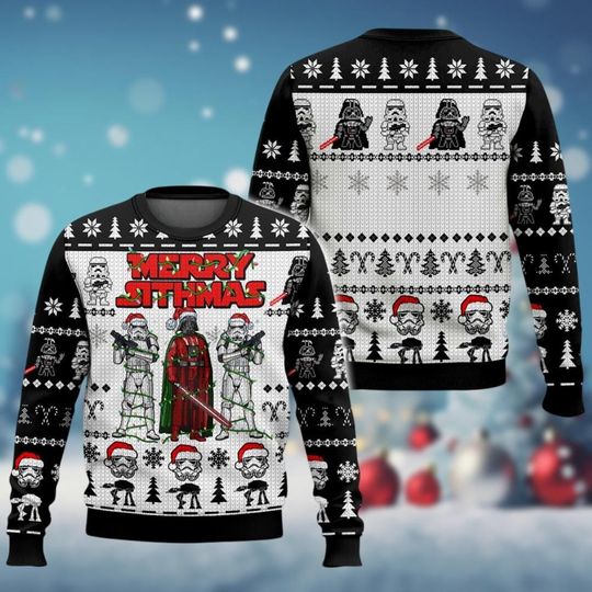 Merry Sithmas Christmas Sweater, Darth Vader Stormtrooper Ugly Sweater, Star Wars Santa Christmas Shirt, AT-AT Ugly Sweater Shirt