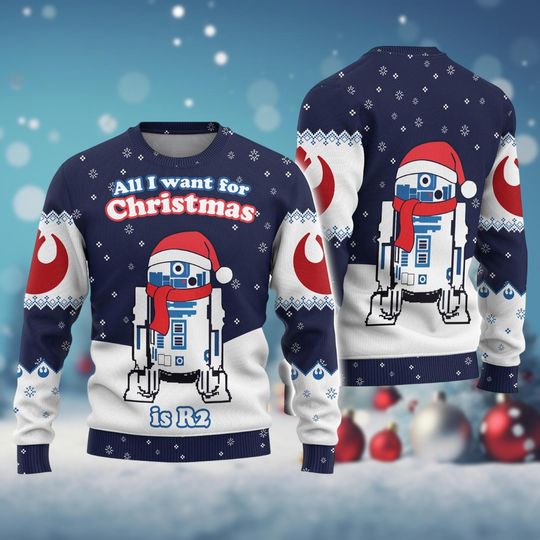 Discover R2-D2 Christmas Ugly Sweater, R2 D2 Santa Holiday Sweater, Star Wars Movie Xmas Sweater, Robot Star Wars Sweater Shirt, Disney Sweater