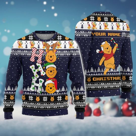 Discover Pooh Ugly Christmas Sweater, Personalized Winnie The Pooh Holiday Sweater, Pooh Bear Xmas Sweater, Disney Christmas, Cartoon Sweater