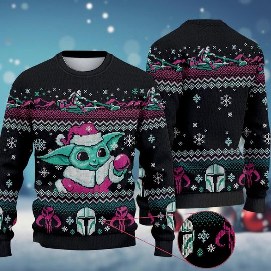 Discover Baby Yoda Christmas Ugly Sweater, Yoda Santa Ugly Xmas Sweater, The Mandalorian Shirt, The Grogu Christmas Shirt, Disney Ugly Sweater